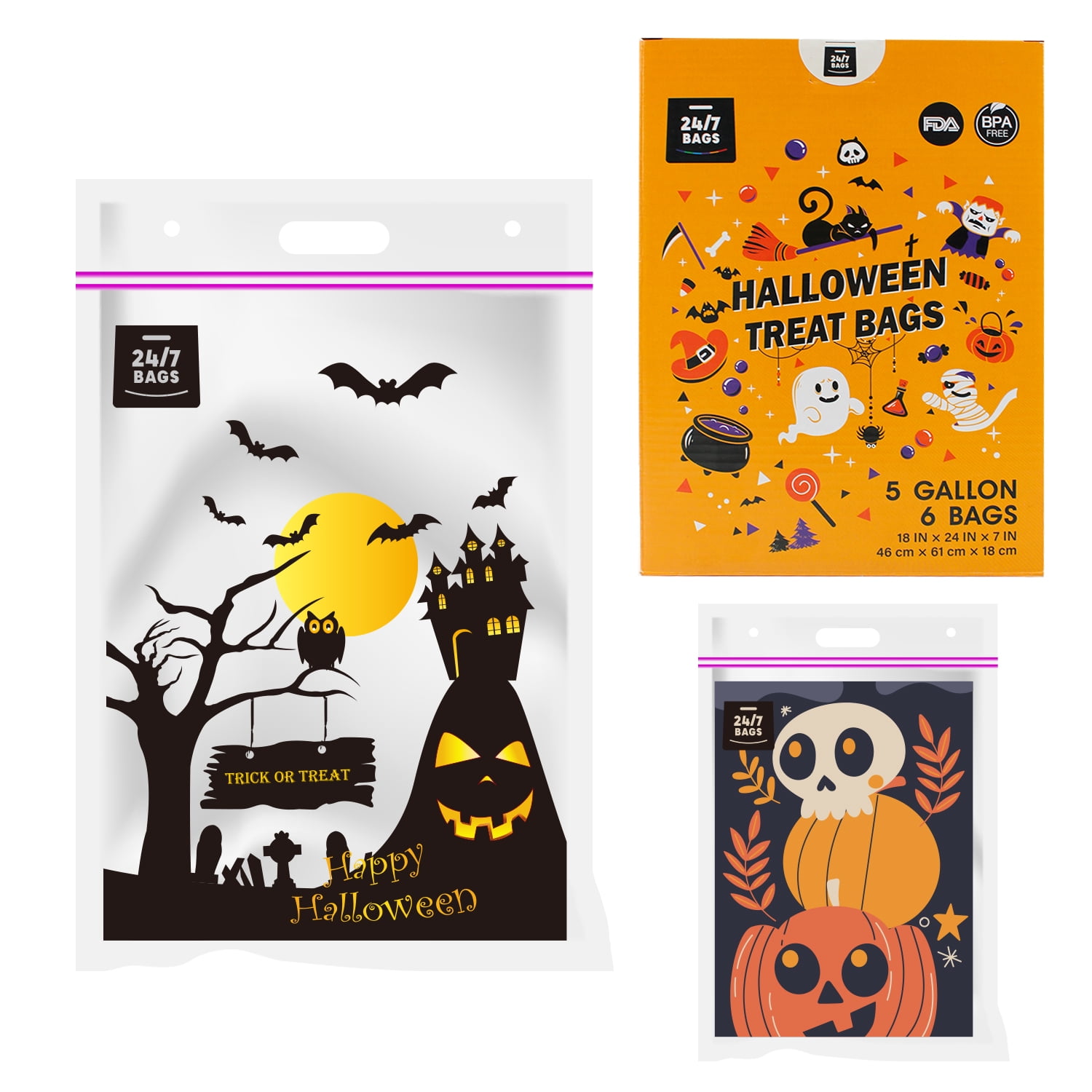 24/7 Bags Halloween Large Double Zipper Bags, 5 Gallons, 6 Count, 2