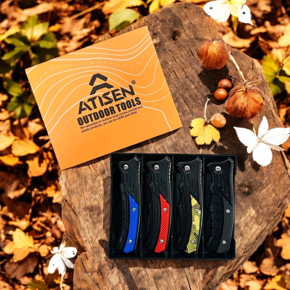 ATISEN 4-Pack Snakeskin Folding Pocket Knives, 6.3 in, Green & Black Stainless Steel for Camping