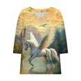 thumbnail image 4 of Xdegoge Tunic Top for Women V Neck Half Sleeve Casual Fantasy Novelty Everyday Wear Loose Fit Pegasus Winged Horse Landscape Graphic Print Lightweight Flowy Soft Summer Spring Tops, 4 of 5