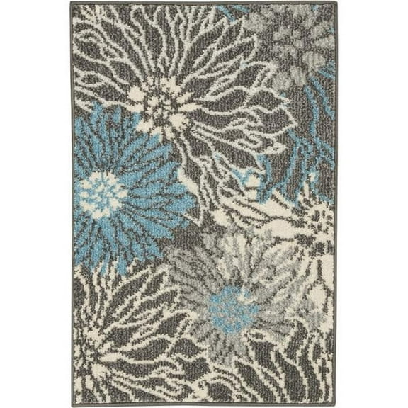 2 x 3 ft. Big Flower Scatter Rectangle Area Rug, Charcoal & Blue