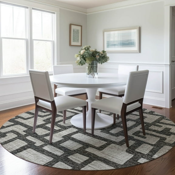 Addison Rugs Mayfield Washable Transitional Contemporary Gray Round Rug, 8' x 8'