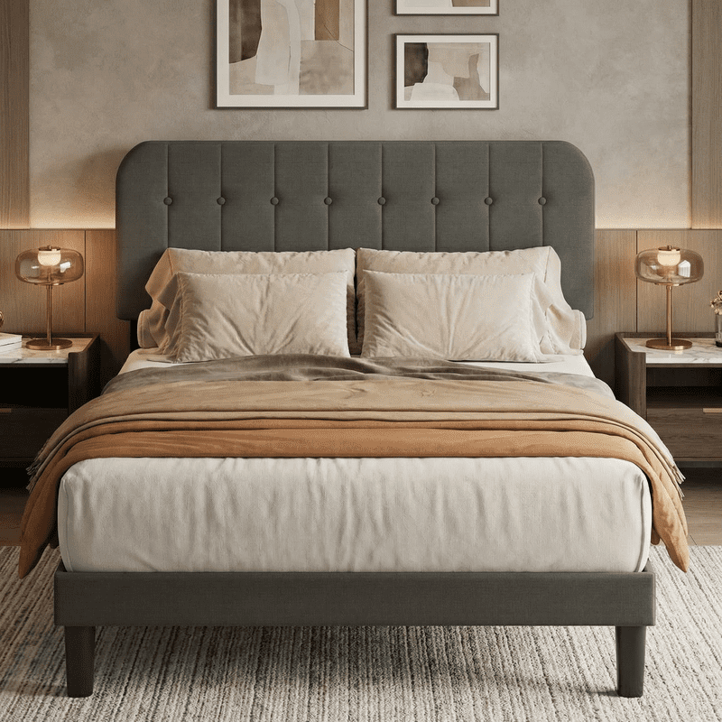 Upholstered Platform Bed Frame with Headboard, Sturdy Wooden Slats, Noise-Free, No Box Spring Needed, Easy Assembly, Modern Bedroom Furniture - Full, Dark Gray