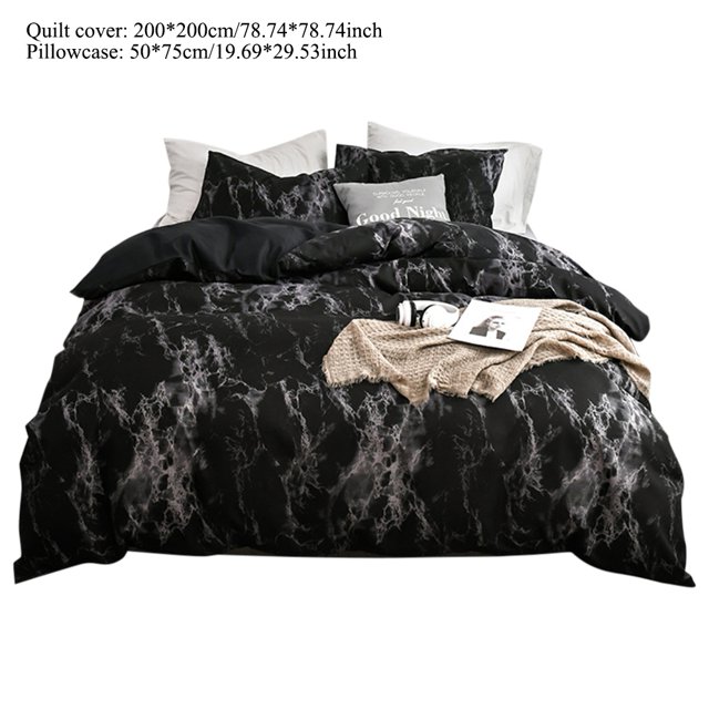 QIILU 3Pcs/Set Polyester Marbled Quilt Cover Pillowcase Bedding Set EU-Double Size, Bedding Set, Comfortable Bedding