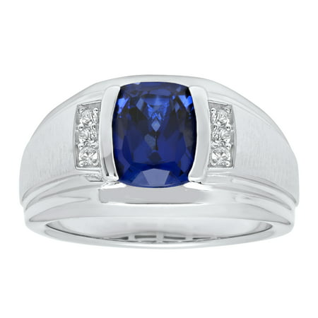 MenÃƒÂ¢ s Sterling Silver Created Blue and White Sapphire Ring ÃƒÂ¢ Mens ring