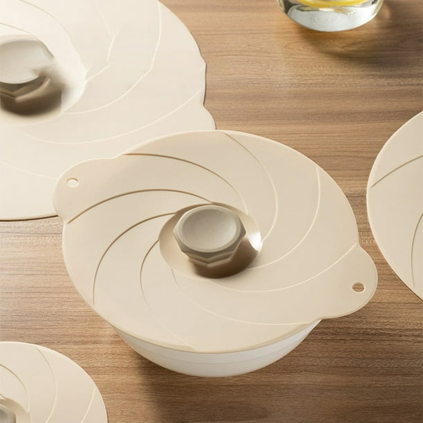 Tapas de succión para microondas | Cubiertas reutilizables resistentes al calor para cuencos, platos, ollas y sartenes | Sellado PVC anti-salpicaduras | Aptas para lavavajillas | 1 paquete | Beige