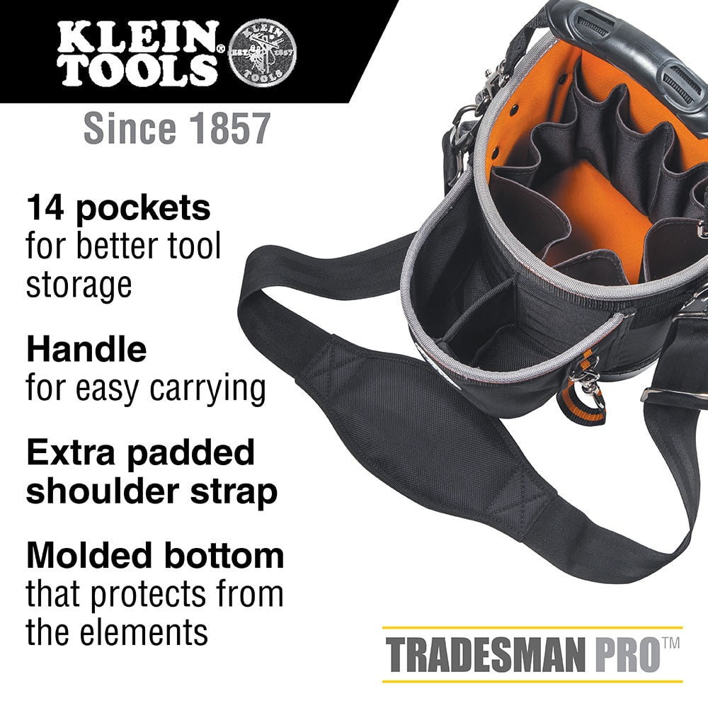 Klein Tools 55419SP-14 Black & Orange Tradesman Pro 14 Pocket Shoulder Pouch