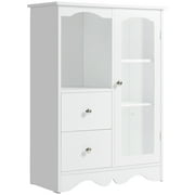 Homcom Armoire de rangement, armoire d'appoint au sol avec porte en verre et tiroirs pour salon, blanc
