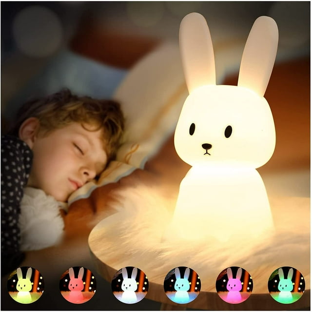 Luz nocturna táctil de conejo para bebés, 7 colores | Recargable por USB, temporizador, luz nocturna infantil, lámpara decorativa para Navidad, habitación infantil, regalo de cumpleaños