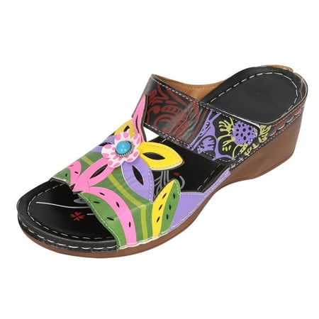 

Up to 30% off Kukoosong Wedge Sandals for Women Bohemian Fashion Non-Slip Orthopedic Sandals Fashion Shoes Comfortable Slippers with Arch Support Slip On Sandals Black 39