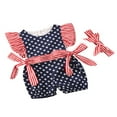 thumbnail image 2 of Independence Day Bambin Bébé Filles Garçons Rompers Star Rayé Imprimé Volants Manches Courtes Combinaisons Bandeau, 2 of 6