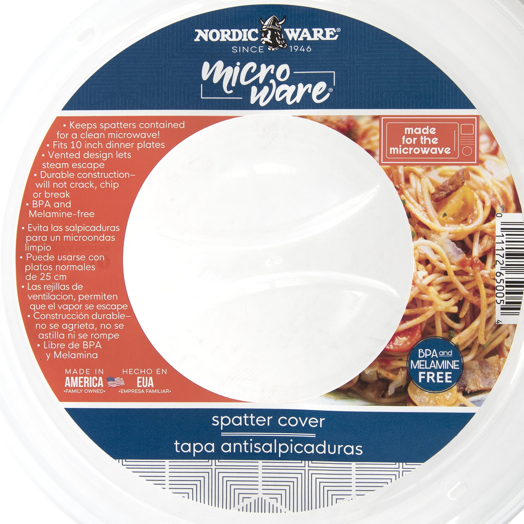 Nordic Ware 8” Microwave Spatter Cover, BPA-free and Melamine Free Plastic,  5 Year Warranty, 7.75 x 7.75 x 1.50