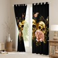 thumbnail image 3 of Manfei Black Gold Skeleton Teens Black Out Curtains, Vintage Countryside Floral Curtains Pack of 2 (42x63 Each), Hippie Butterfly Bedroom Curtains, Living Room Curtains Decor, 3 of 6