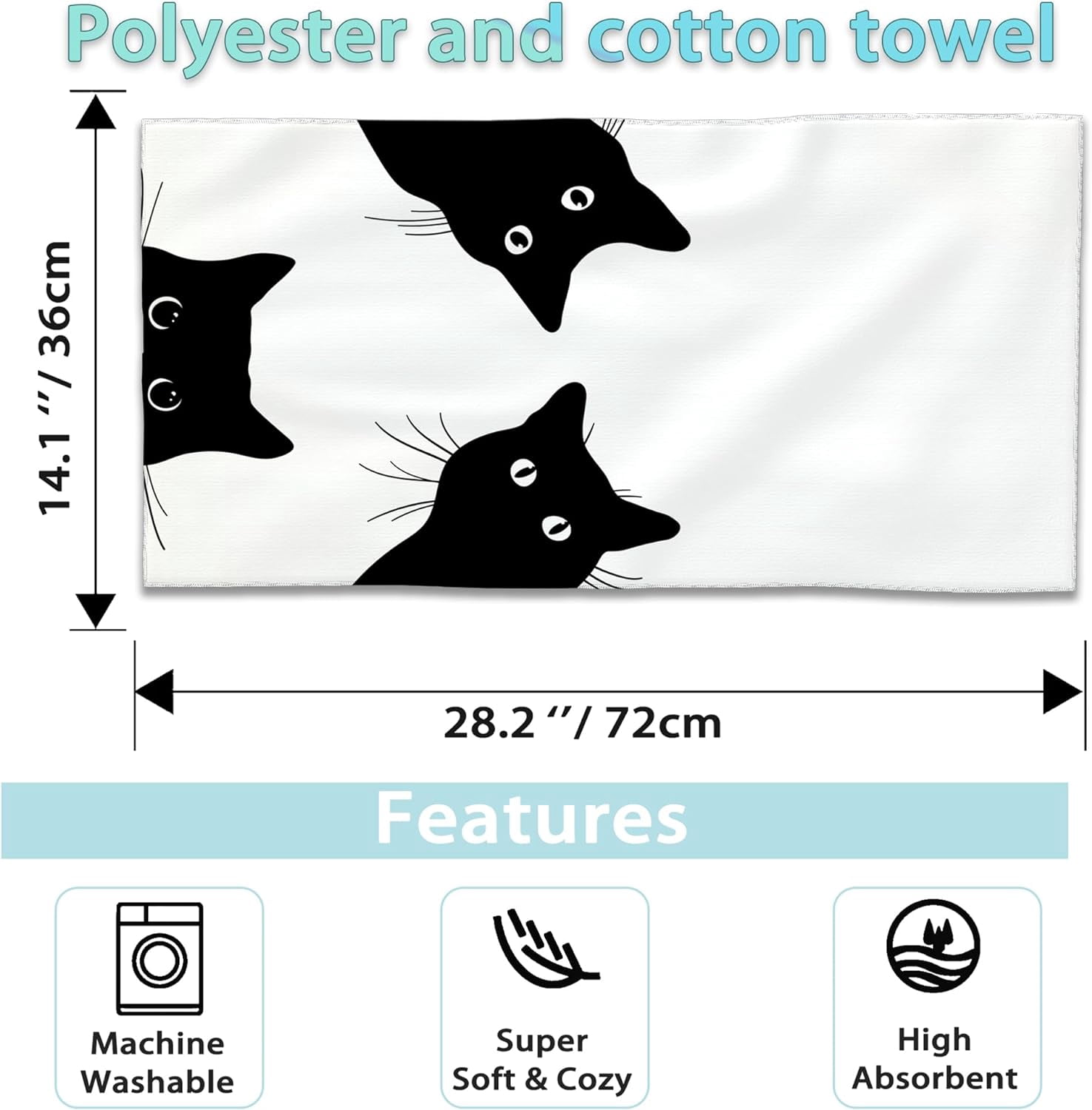 Black Cat Hand Towels Set of 2,Cats Fingertip Towel Polyester Cotton Soft Bath Hand Towels for Bathroom Kitchen Hotel Spa Hand Towels 14"X28"