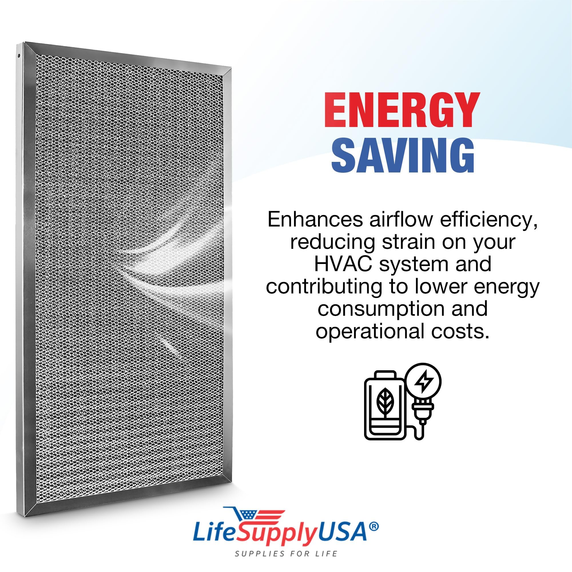 LifeSupplyUSA 20x30x1 Electrostatic Air Filter, MERV 8, Washable, Reusable Furnace AC/HVAC Filter, Energy Saving, Easy to Clean, Long-Lasting
