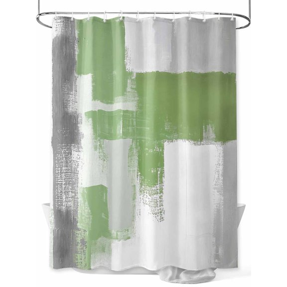 Fsddascl Sage Green Gray Shower Curtain Set - Small 36" x 72" Bathtub Curtain with 12 Hooks, Oil Painting Geometric Abstract Modern Waterproof Fabric Stall Shower Curtains for Bathroom/Bathtub
