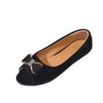 thumbnail image 2 of Gpaecead Women's Metal Bow Flat Shoes Open Toe Faux Suede Soft Sole Elegant Versatile Comfort Slip On Shoes For Work, Black, 2 of 8