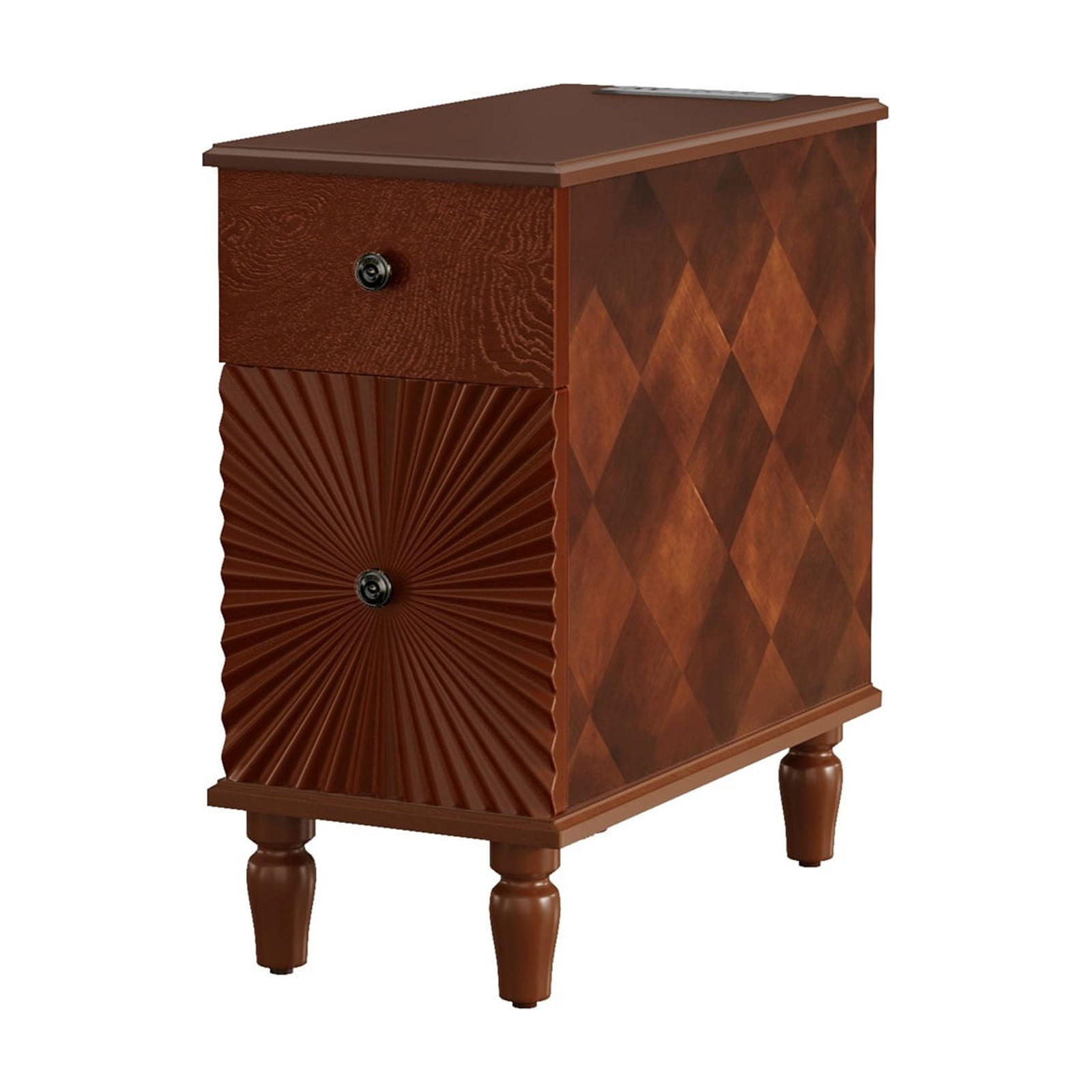Hommoo Modern 2 Drawer Sofa Side Table, Narrow End Table Nightstand for Living Room, Bedroom, Walnut