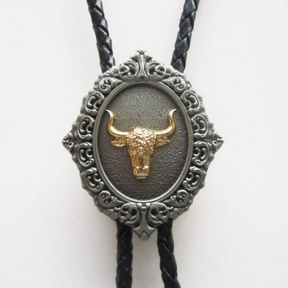 Vintage Style Double Color Western Longhorn Bull Cowboy Bolo Tie