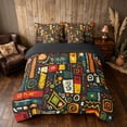 thumbnail image 3 of Manfei African Abstract Full Size Bedding Sets, Tribal Full Size Bed in a Bag, Multicolor and Black, Black Reversible 7-Piece, 3 of 6