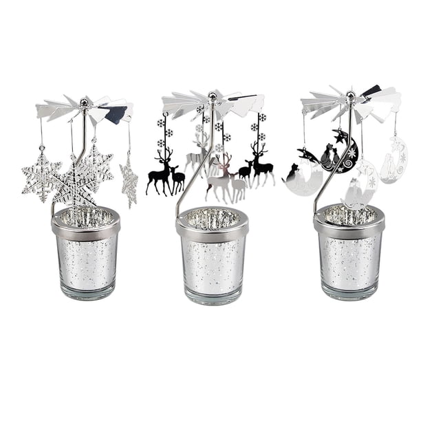 3 Candelabros Giratorios para Velas. Luna y copo de nieve y alce