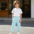thumbnail image 2 of CUZIBR Girls Toddler Summer Pants Elastic Ankle Jogger Pants With Cute Patch Side Pockets Solid Color Loose Lightweight Outdoor Play Beach Trousers For Kids,Blue,3-4 Years, 2 of 7