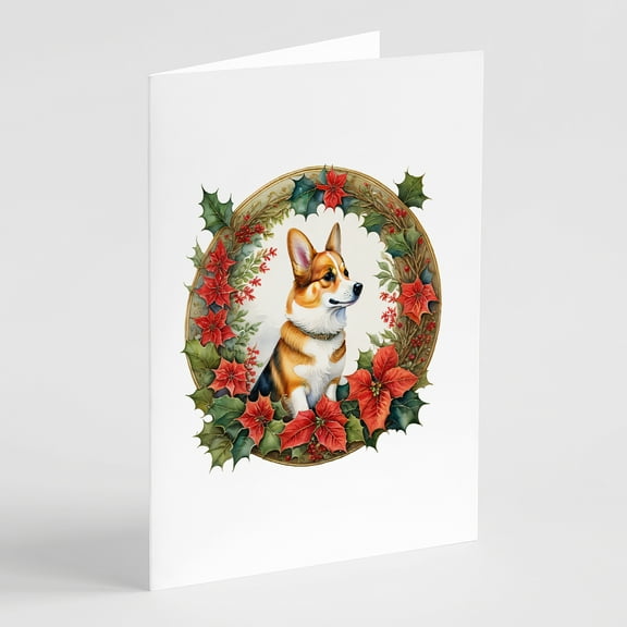Corgi Christmas Flowers Greeting Cards Pack of 8 7 in x 5 in