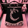 thumbnail image 5 of meiyoeat Cheetah Pattern Monogrammed C King Sheets For Kids,Pink Leopard Print Bow Bedding For Girls,4-Piece, 5 of 6
