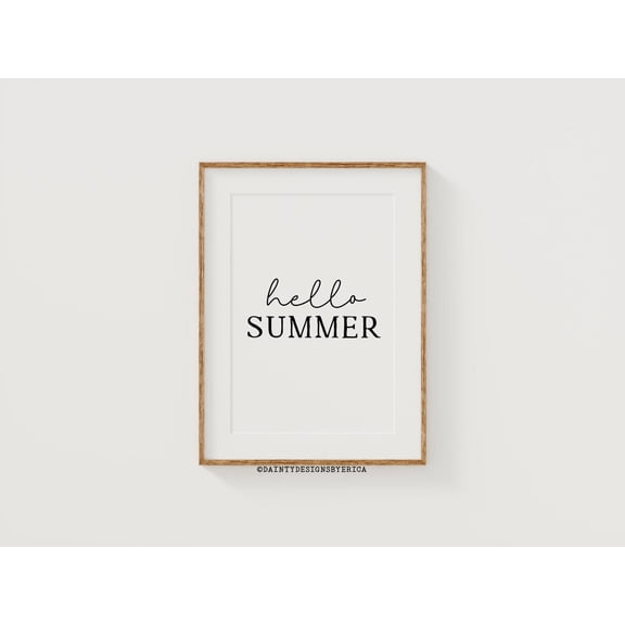 Hello Summer Wall Art, Minimalist Farmhouse Decor, 8x12 UNFRAMED