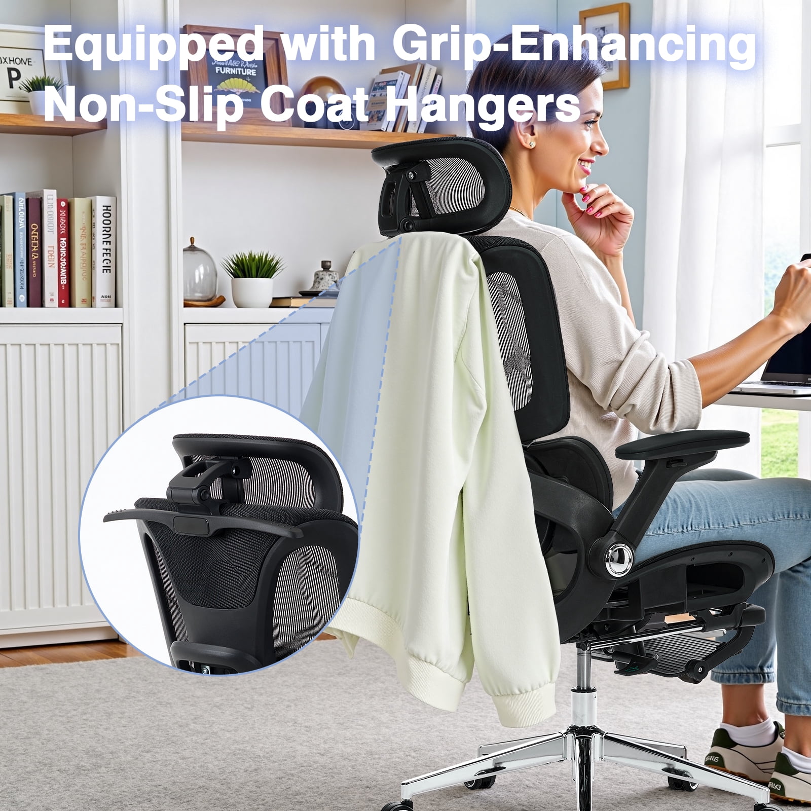 Czlolo High Back Ergonomic Mesh Office Chair with Footrest, 4D Armrests, Adjustable Lumbar Support, Black