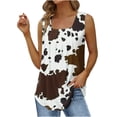 thumbnail image 5 of ICHUANYI Clearance Women's Fashion Prinded Square Neck Comfortable Loose T-shirt Sleeveless Blouse Casual Tops(Coffee, L) ICHUANYI WER2023081504658, 5 of 5