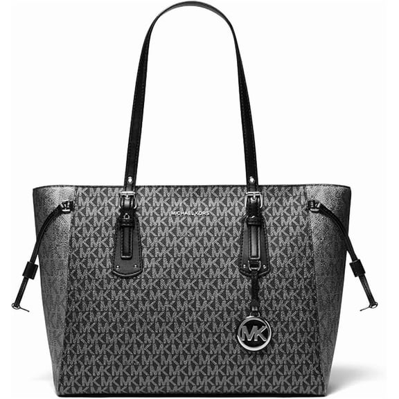 Michael Kors Voyager Medium Multi Function Top Zip Tote, Dark Silver/Light Silver/Black