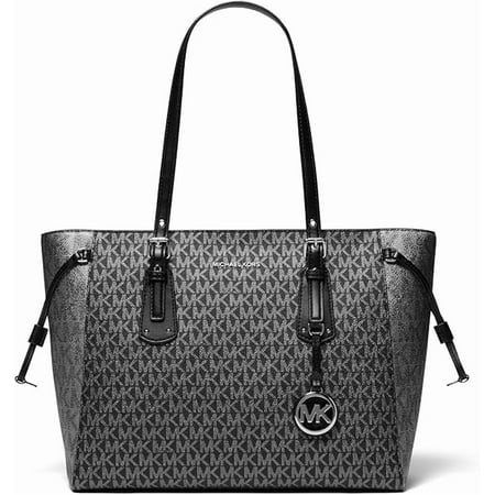 Michael Kors Voyager Medium Multi Function Top Zip Tote, Dark Silver/Light Silver/Black