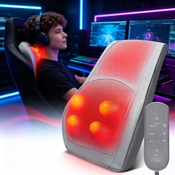Neck & Back Massager with Heat — 3D Deep-Kneading Shiatsu Pillow, Gray— Gift for Mom & Dad