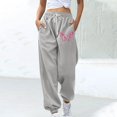 thumbnail image 2 of Women's Breast Cancer Printed Sports Loose Casual Wide Leg Band Leg Pocket Pants, 2 of 4