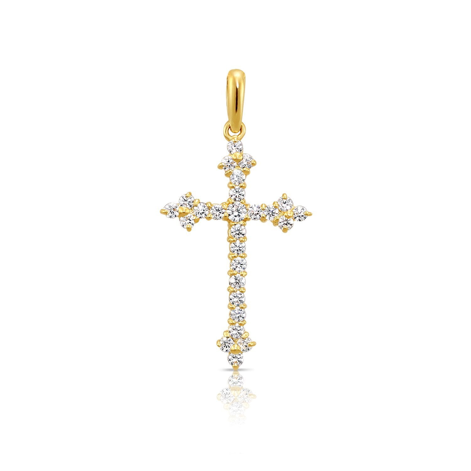 Tilo Jewelry 14K Yellow Gold Dainty Pave Cross Christian Pendant Charm with Cubic Zirconia CZ Stones for Women & Unisex Necklace
