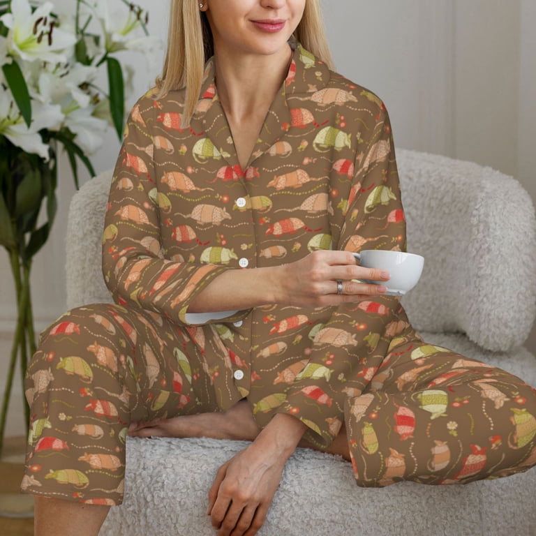 Women's Floral Long Sleeve Pajama Set – Button-Down Top, Elastic Waist Pants, Soft Polyester Blend