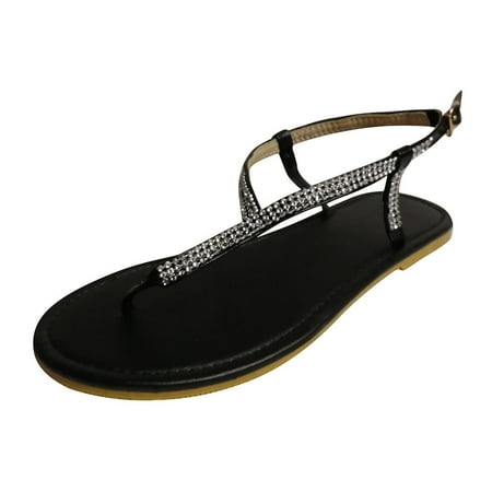 OAVQHLG3B Dress Sandals for Women Clearance Summer Womens Flip-Flops Open Toe Casual Shoes Flats Rhinestones Roman Sandals