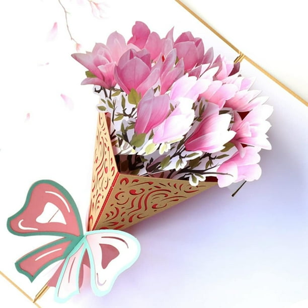 Tarjeta emergente con ramo de flores de Magnolia, tarjeta para el día de la madre, tarjeta de flores, tarjeta 3D, tarjeta de aniversario, tarjeta de cumpleaños para mamá, esposa (ramo de flo