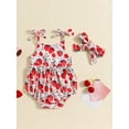 thumbnail image 3 of Musuos Baby Girl 2Pcs Summer Outfits 3M 6M 12M 18M Sleeveless Tie Strap Fruit/Floral Print Romper with Headband Set Newborn Clothes, 3 of 8