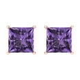 thumbnail image 3 of 3 ct Screw-Back Stud Earrings for Women | 6.5mm Princess Cut Simulated Alexandrite | 18K Rose Gold, 3 of 5