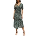 thumbnail image 1 of Gibobby Vestido Casual para Mujer Mujeres Casual Fashion vestido Floral imprimió Bohemia V cuello elegante Sexy vestido A Line manga corta Casual Mid(Verde,M), 1 of 5