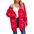 thumbnail image 2 of Amidoa Long Sleeve Womens Sweaters Pink Valentines Cardigan Long Pockets Knit Heart Cardigans Womens Sweaters Cardigan S, 2 of 9