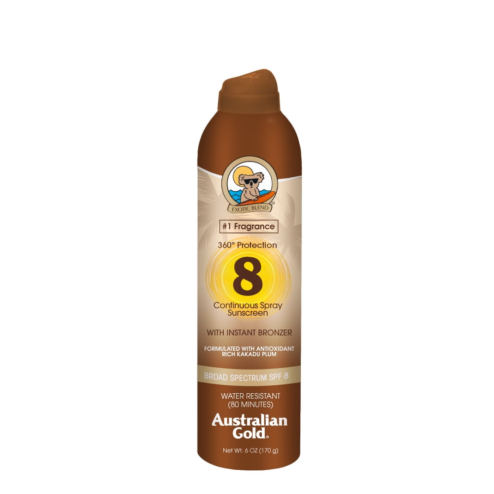 rangle Fest høst Australian Gold SPF 8 Spray Sunscreen With Instant Bronzer, 6 OZ -  Walmart.com