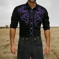 thumbnail image 4 of Long Sleeve Shirts for Men Solid Western Cowboy Embroidered Shirt Slim Fit Casual Button Shirt Purple S, 4 of 5