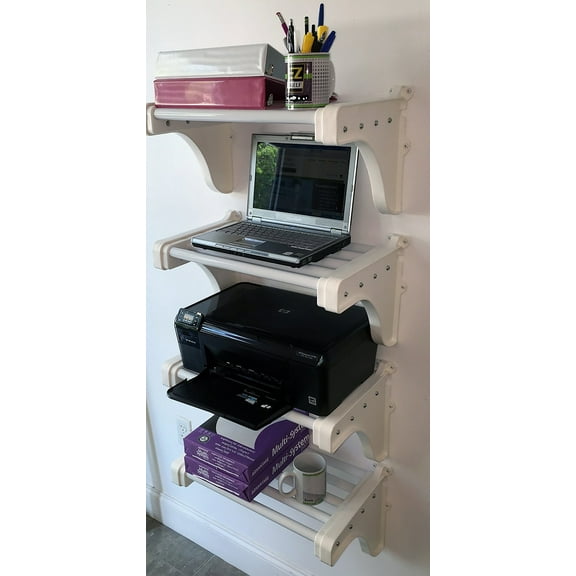 Expandable Closet Shelves - 4 Pack - 21.5"-32"- Mounts to Floating Back Wall with 8 End Brackets - White