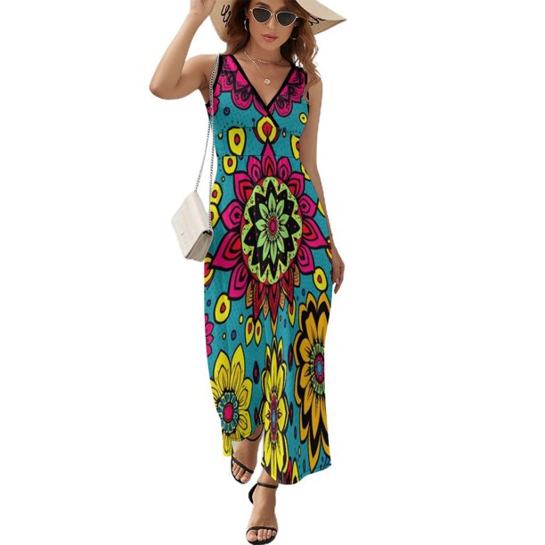 Bohemian Pattern Vestido Sin Mangas Para Mujer, Traje De, Ropa De Cumpleaños, Verano