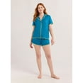 thumbnail image 2 of Joyspun Women’s Short Sleeve Notch Top and Shorts Pajama Set with Blanket Stitching, Sizes XS-3X, 2 of 6