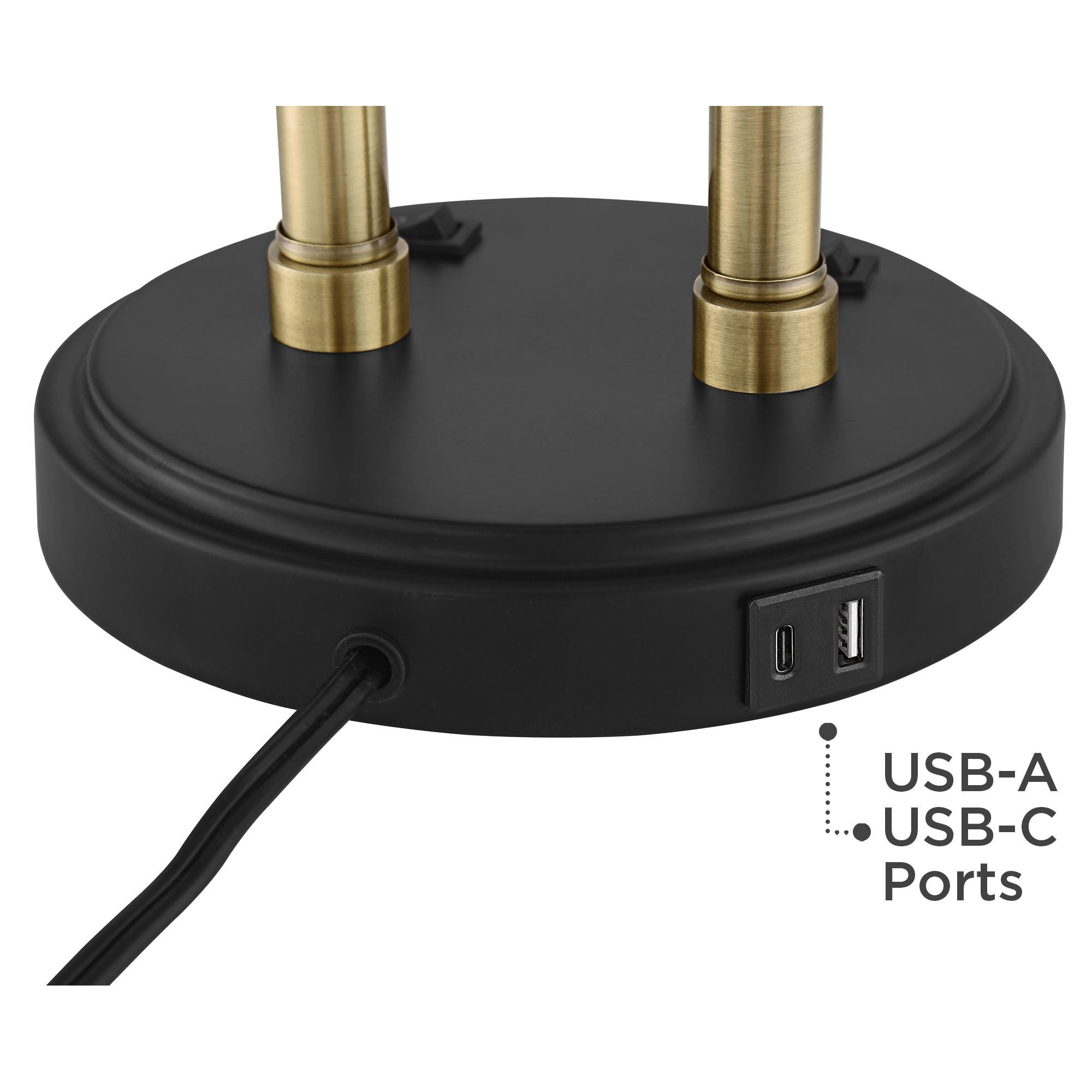Possini Euro Design Sentry Modern Mid Century Desk Lamp 23" High Black Brass with USB Charging Port LED Adjustable Cone Shade for Bedroom Living Room