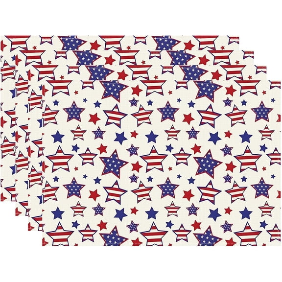America Stars Patriotic 4th of July Memorial Day Independence Day Placemats Set of 4 Table Mats Decorations 12x18 Inch