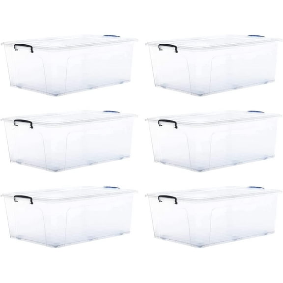 Superio Storage Containers With Wheels (6 Pack), Stackable Large Storage Containers With Lids, Durable Latches (32 Qt)